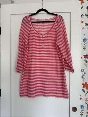 J.Crew Pink Stripe Gauze Beach Cover Up Tunic Large Lightweight Cotton